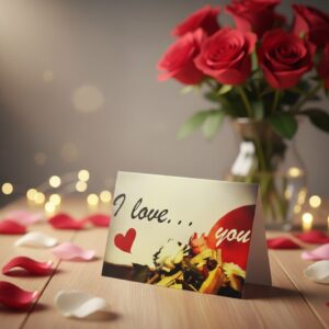 Atvirukas prie gėlių I love you