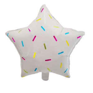 Žvaigžutės formos baltas folinis balionas su konfeti