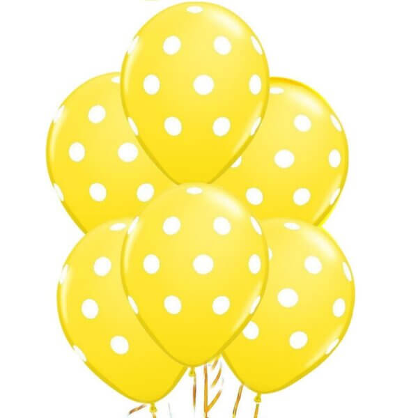 Geltonas helio balionas su baltais taškeliais