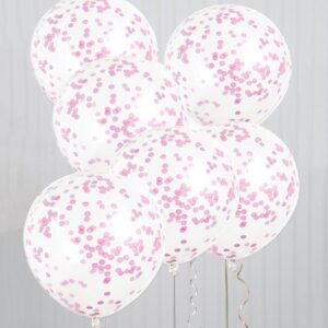 Guminis permatomas helio balionas su rožiniais konfeti