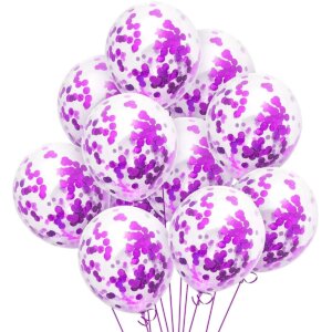 Guminis permatomas helio balionas su violetiniaiskonfeti