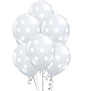 Permatomas guminis helio balionas su baltais taškeliais