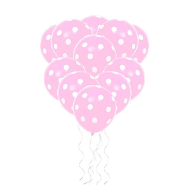 Šviesiai rožinis helio balionas su baltais taškeliais
