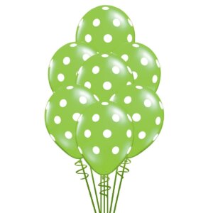 Žalias helio balionas su baltais taškeliais