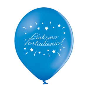 Mėlynas guminis helio balionas „Linksmo tortadienio"