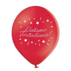 Raudonas guminis helio balionas „Linksmo tortadienio!"
