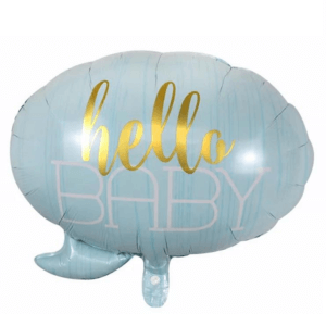 Folinis žydras helio balionas „Hello baby"