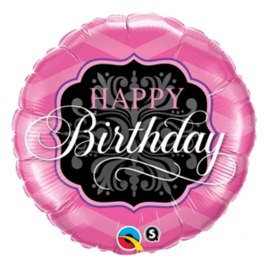 Rožinis apvalus gimtadienio balionas „Happy Birthday“