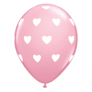 Helio balionas rožinės spalvos su širdelėmis