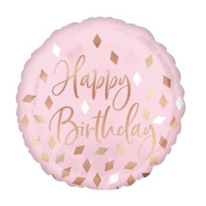 Rožinės spalvos helio balionas su konfeti Happy birthday