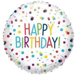 Folinis balionas Happy Birthday su konfeti